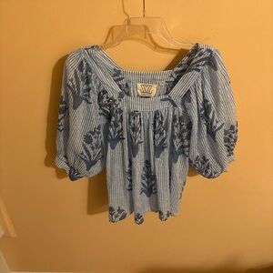 SZ Blockprints blue & white striped floral blouse
